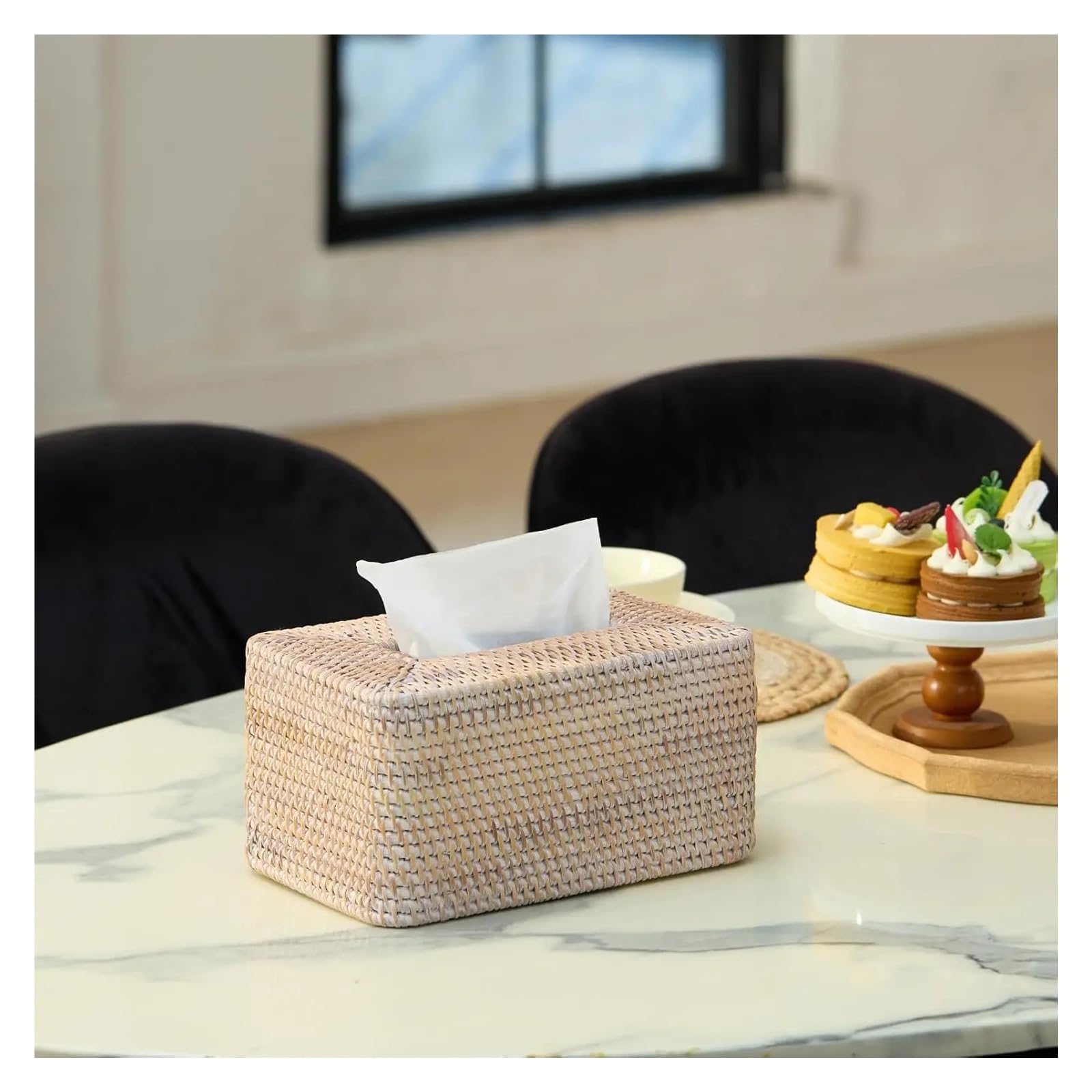 Scatola for fazzoletti di vimini rettangolare da 1 pz Per casa | Porta fazzoletti for il viso for soggiorno, bagno, cucina, camera da letto(Washed white)