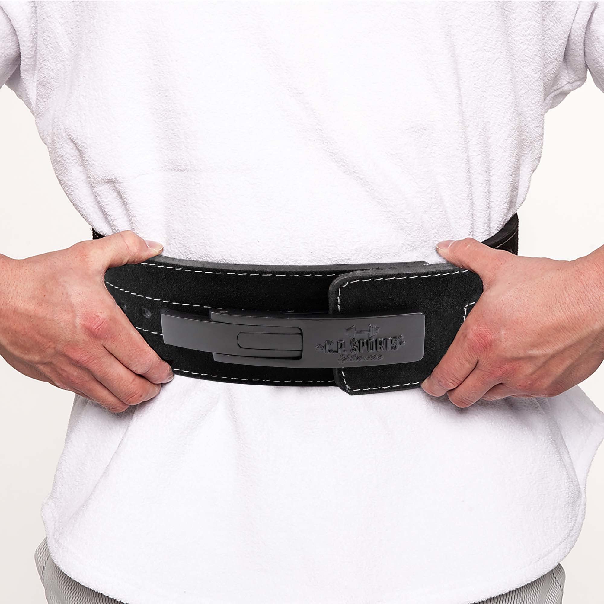 C.P. Sports Powerlifting Gürtel Leder mit Powerschnalle - Profi Gürtel, Trainingsgürtel, Gewichthebergürtel, Fitnessgürtel, Bodybuilding, Gewichtheben, Wettkampf