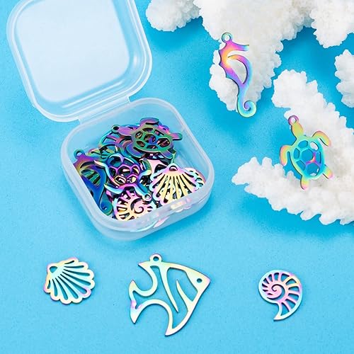 Miniatura 4 de 20 colgantes con temática oceánica de acero inoxidable con diseño de arco iris, dijes multicolor para hacer joyas, collares, aretes, pulseras