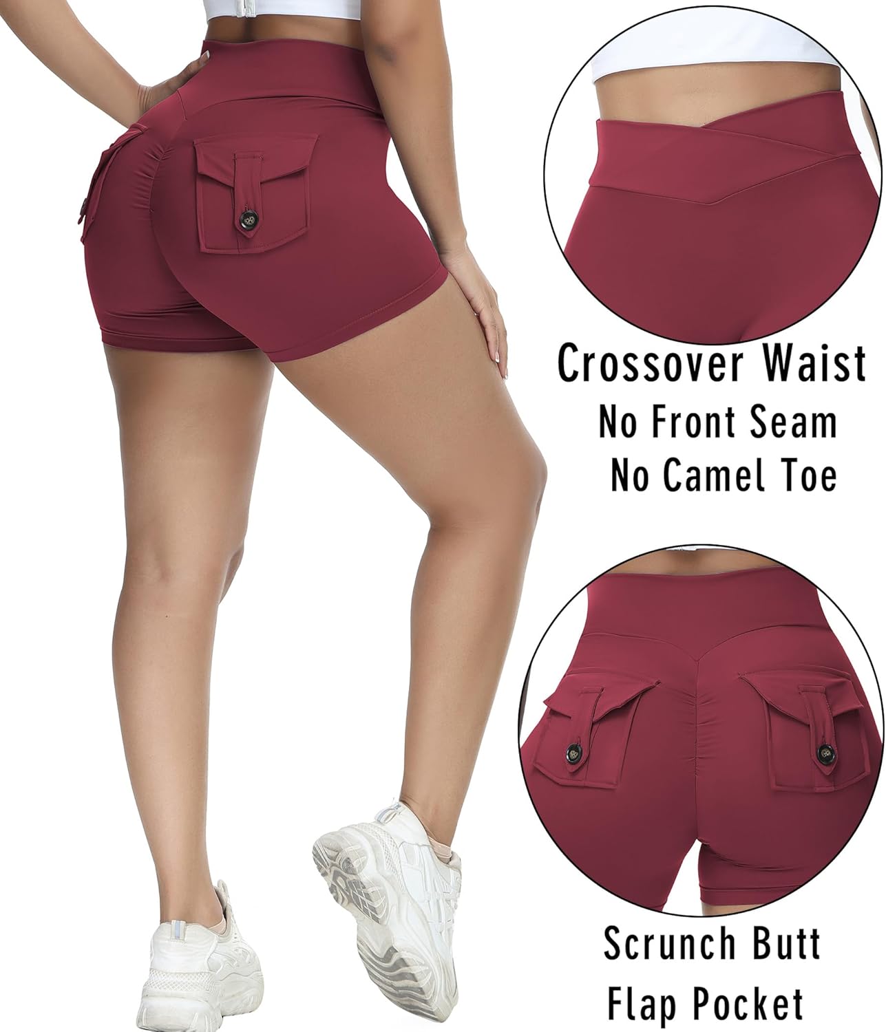 Booty Shorts for Women Scrunch Butt Shorts with Pocket Cargo Workout Biker Gym Bottoms - Image 4