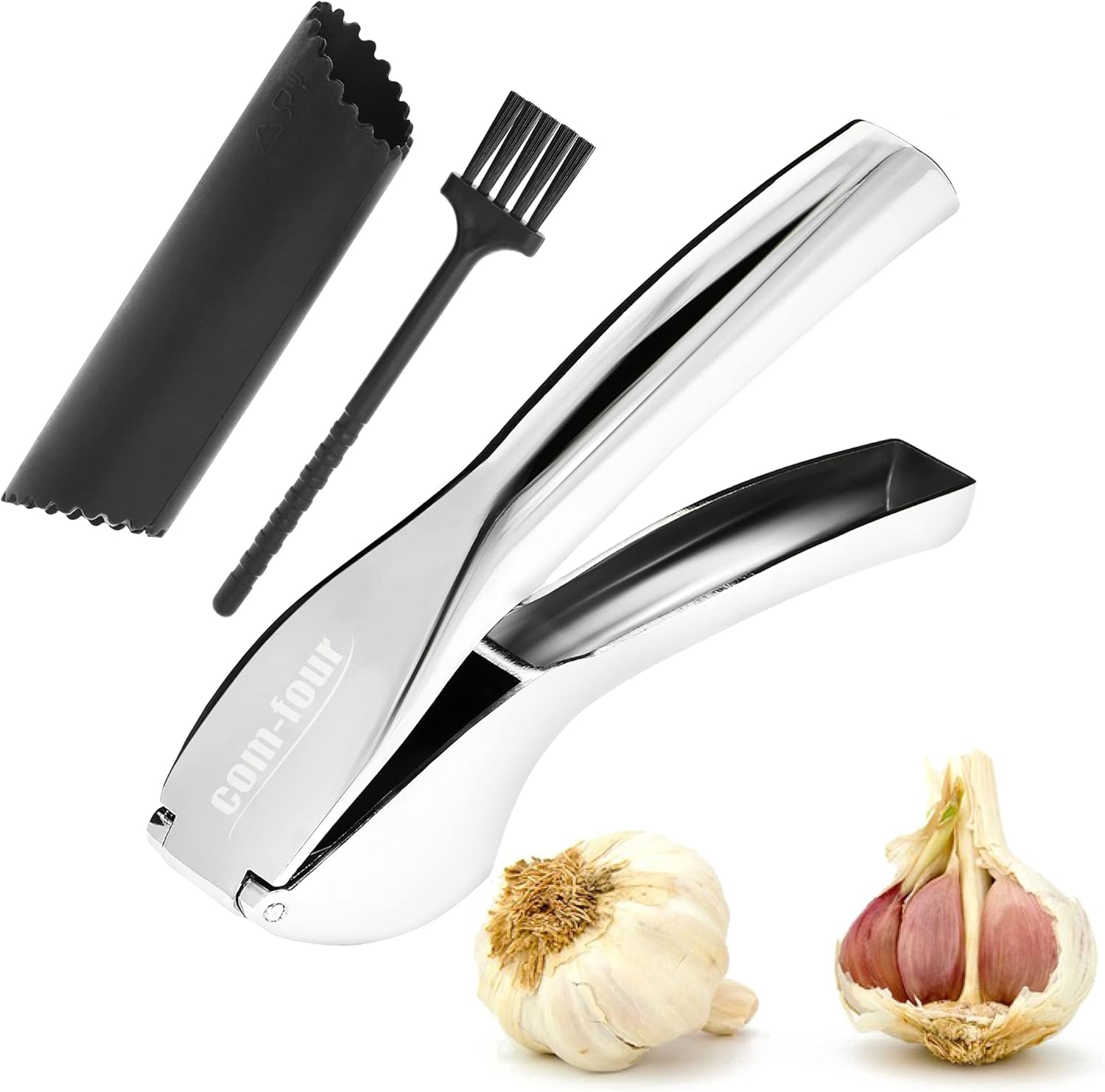 COMFOUR® Designer Garlic Press in a Set with Silicone Peeler and