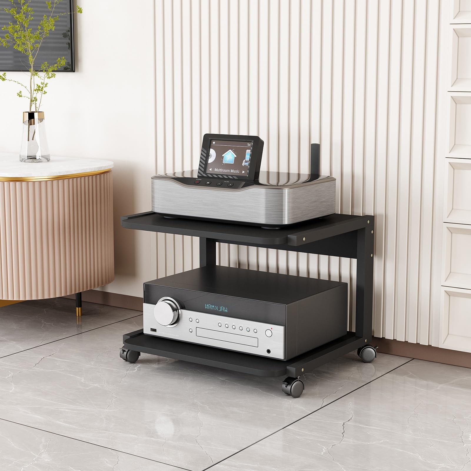 Soporte multimedia móvil moderno y estante esquinero AV para TV y DVD