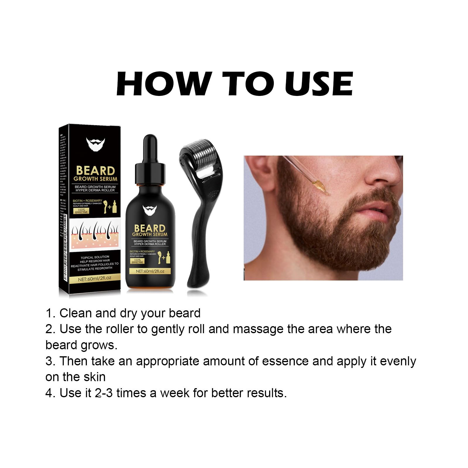 Cuidado para Barba Esencia Roller Set, Jimkply Cuidado Profundo para Barba Suave y Seda, Reduce Efectivamente el Encrespamiento y la Sequedad, Mejora Visiblemente la Textura y el Brillho de la Barba