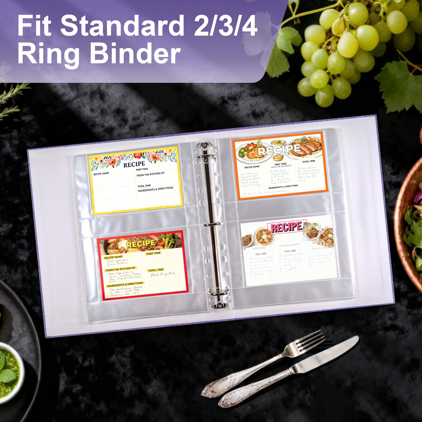 Amazon.com: 60 Pack 240 Pockets 4x6 Recipe Card Sleeves,3 Ring Binder  Recipe Card Protector Pages,Double Sided 2 Pocket Refill Sheets for Recipe  Book, 8.5x11 Inch Top Loading Clear Sleeve Sheets: Home &