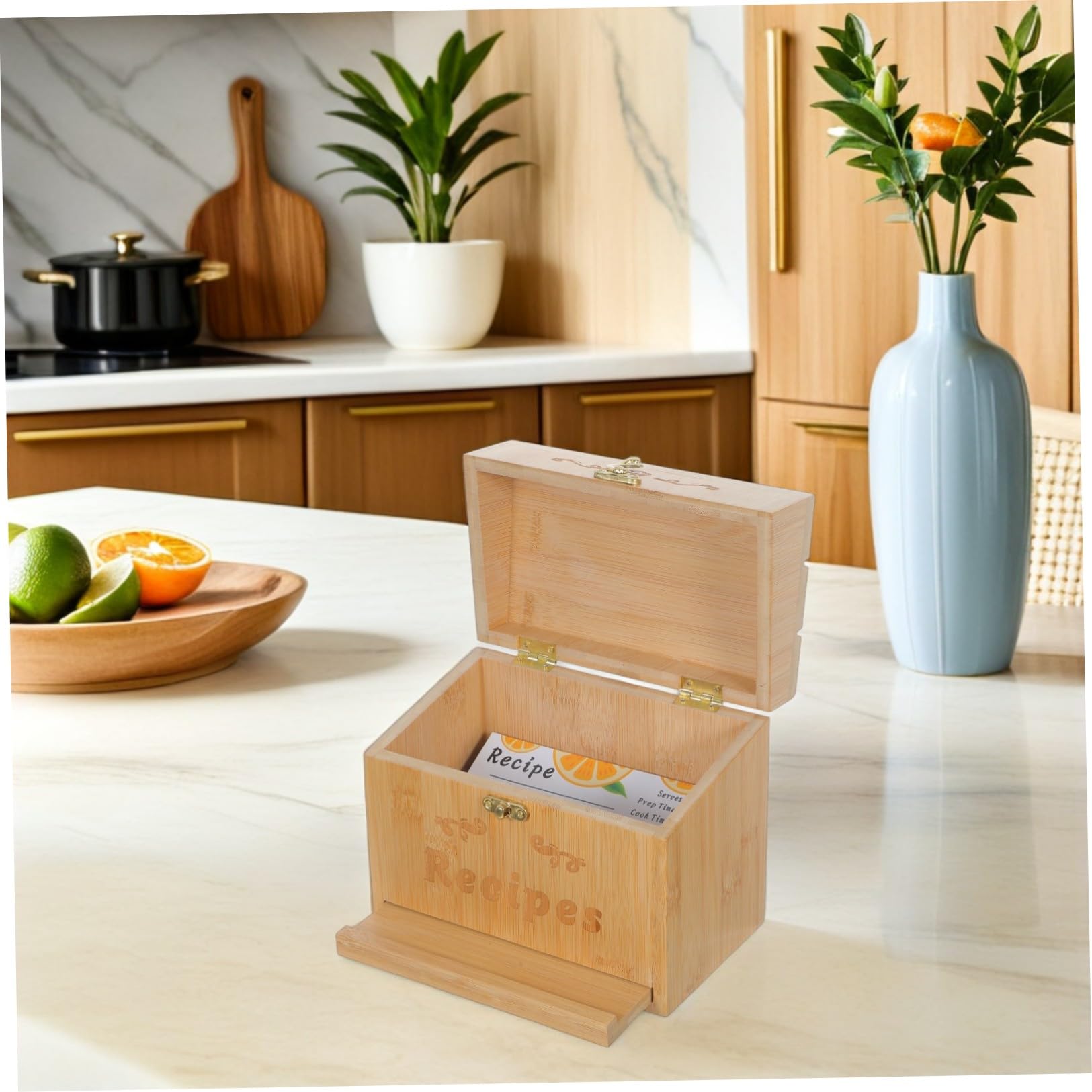 GALPADA Supporto per Ricette in Legno Accessorio da Cucina e Supporto per Cellulare con Scomparti per Schede Funzionale e Resistente