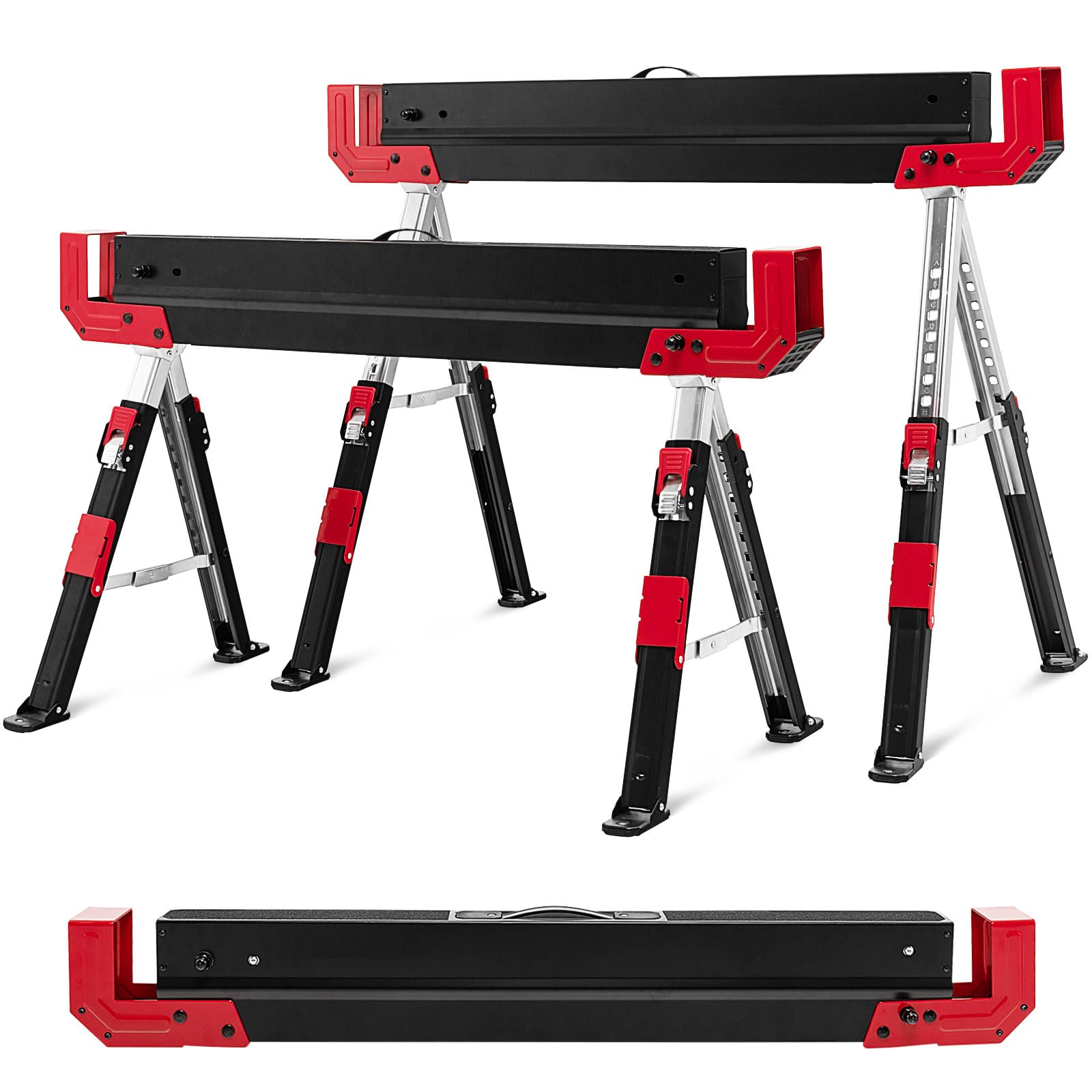 SOARS 2 caballetes de trabajo de altura regulable, caballete plegable máx. 1180 kg, con superficie de trabajo antideslizante, soportes plegables y asa, soporte para andamios, ayuda para sierra (rojo)