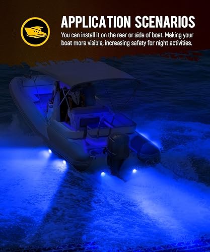 Miniatura 5 de Partsam Luz subacuática LED azul de alta intensidad para pontones de yate de barco marino, IP68 impermeable, carcasa de acero inoxidable, lente de
