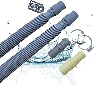 LICHTBLAU Tuyau de vidange et rallonge 2997 FLEXI 60-200 cm I extensible avec connecteurs et colliers de serrage, pour machine à laver et lave-vaisselle Tuyau d'évacuation d'eau universel