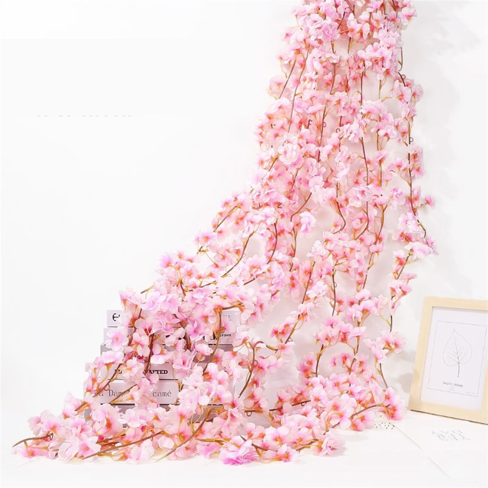 NDSJAIE Artificial Flower Vine 180cm Artificial Flowers Cherry Blossom Sakura Garland Wedding Arch Garden Backdrop Home Party Decoration Silk Fake Plants Vine For decoration(1.8m-pink)