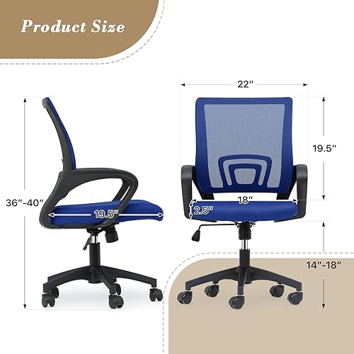 Miniatura 3 de Athena Collection Silla de oficina para computadora, silla de escritorio ergonómica con ruedas rodantes, soporte de espalda de malla y altura