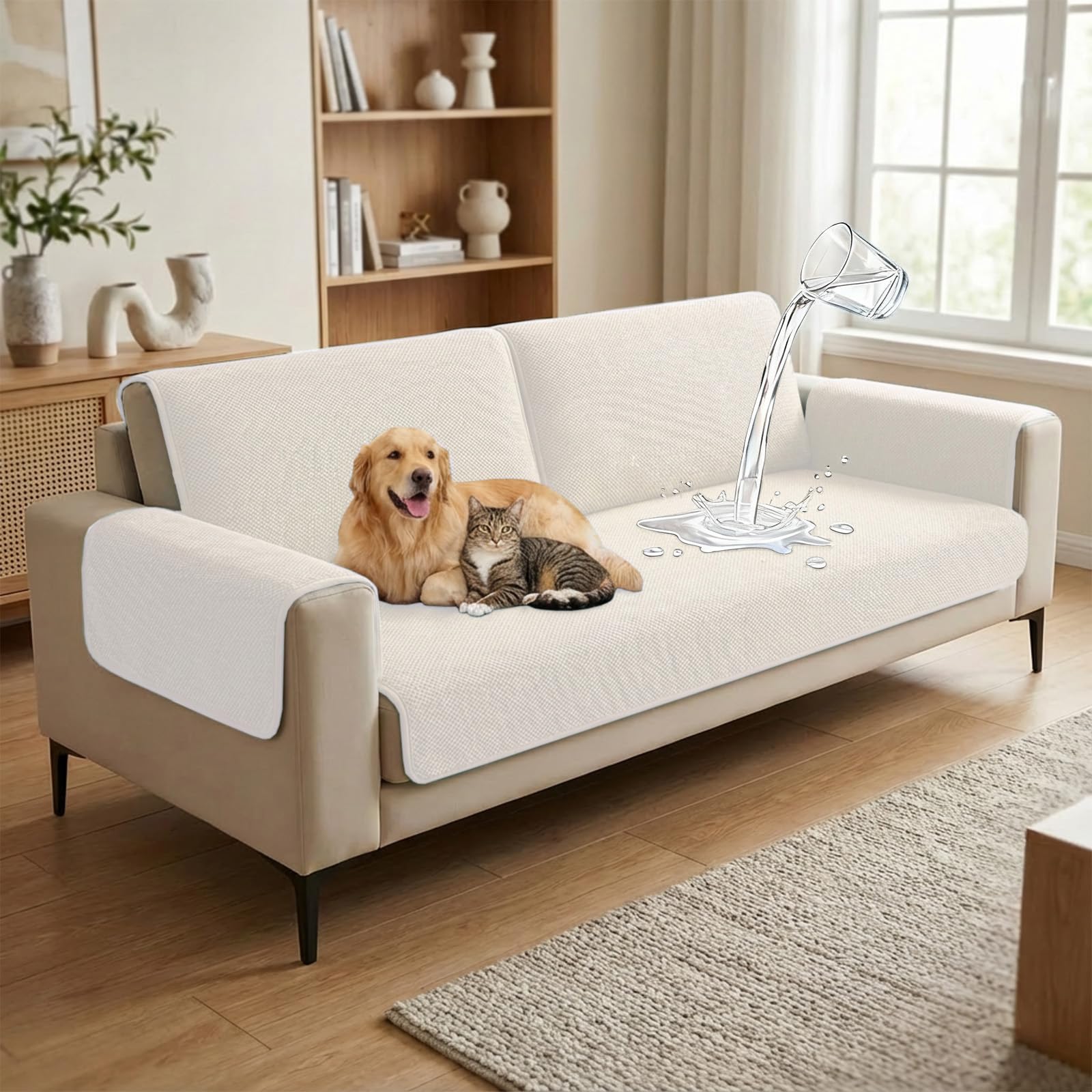 BellaHills Funda de Sofá 4 Plazas,Protector Impermeable,Juego de Fundas para Sofá Modular Grande, Lavable a Máquina, Beige Claro,90x240cm