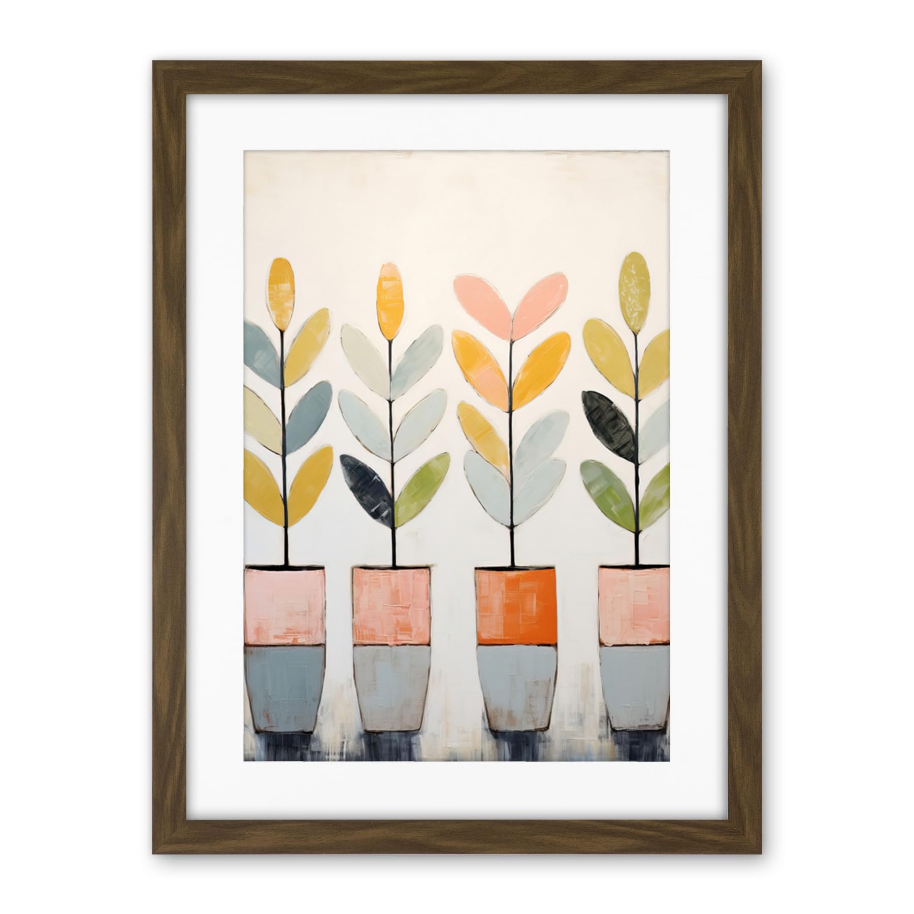 Artery8 Plant Pots Simple Pastel Colour Oil Painting Bright Pink Green Blue Boho Artwork Framed Wall Art Print 18X24 Inch