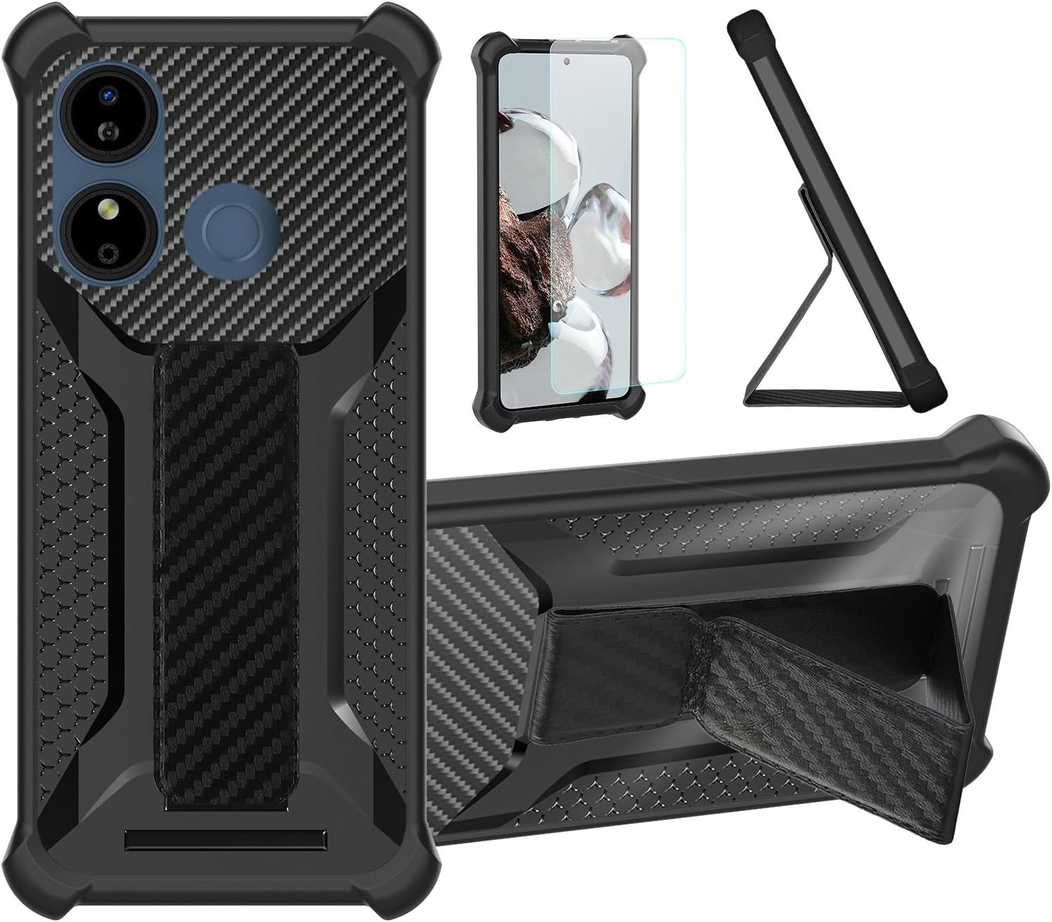 for BLU G44+ Plus Case Compatible for Blu G44 Phone Case Stand Cover [with Tempered Glass Screen Protector] Hybrid Case [Folding Support Magnetic] [Frosted Anti-Fingerprint] Black