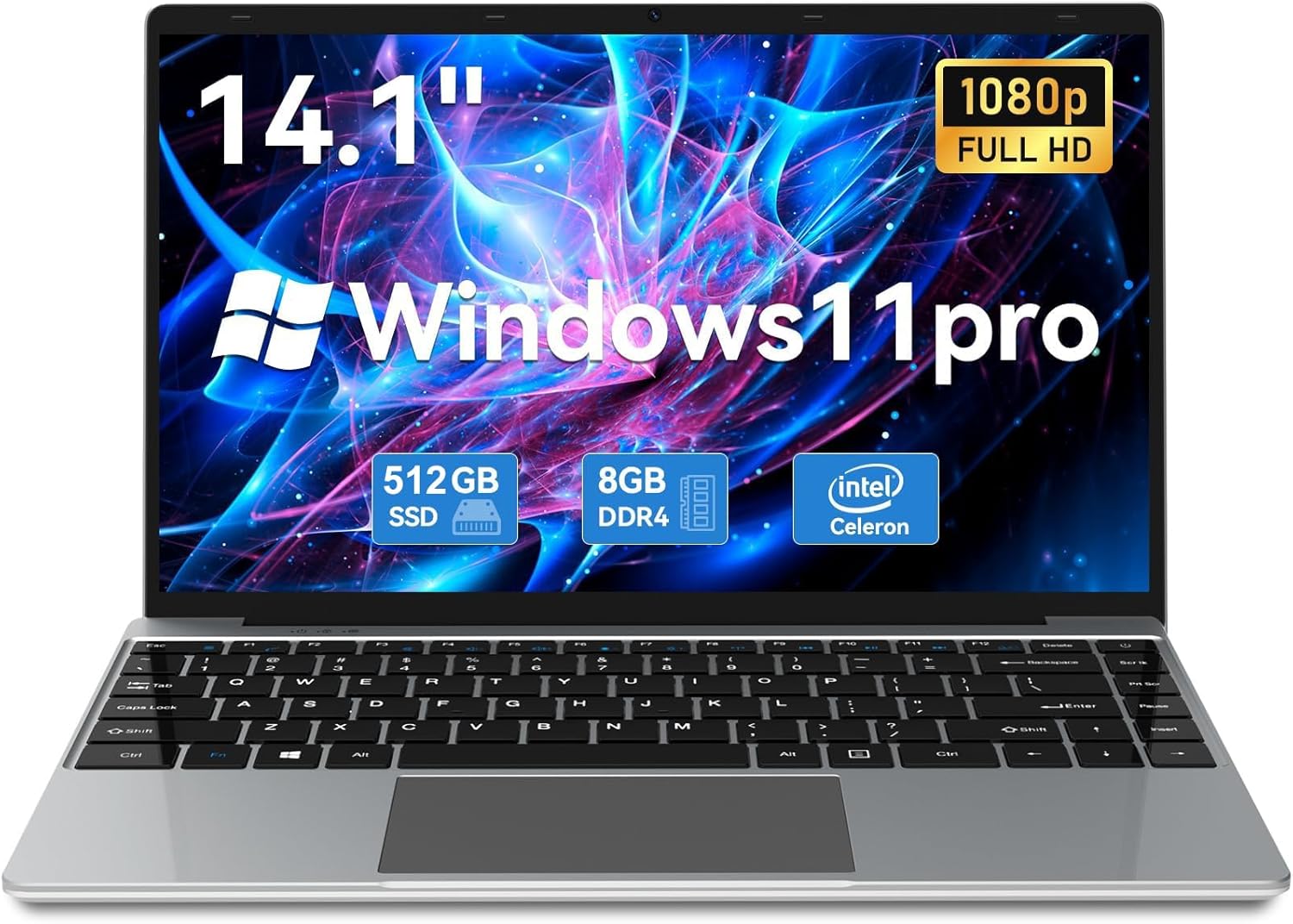 ANTEMPER 2025 14.1 Inch Windows 11 Laptop Computer, 512GB SSD 8GB RAM, Celeron N4020C,1080P Full HD Laptops, USB3.0, Webcam,Type-c,5000mAh Battery, Gray, Notebook for Office Family Student