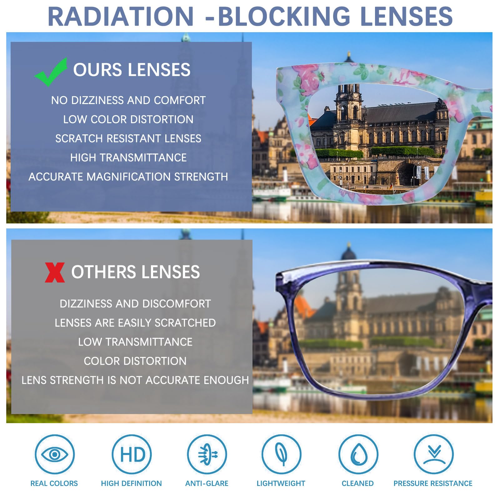 ZONLON 6 Pack Oversized Reading Glasses for Women Square Frame Blue Light Blocking Computer Readers Spring Hinge (6 color, 1.25, x) - Image 4