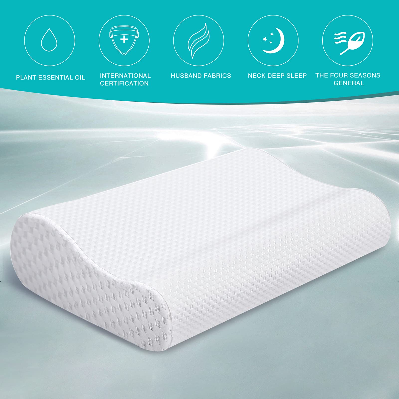 Almohada Ortopédica de Espuma Viscoelástica, Ergonómica para el Cuello Almohada con Funda extraíble 55x35x11CM