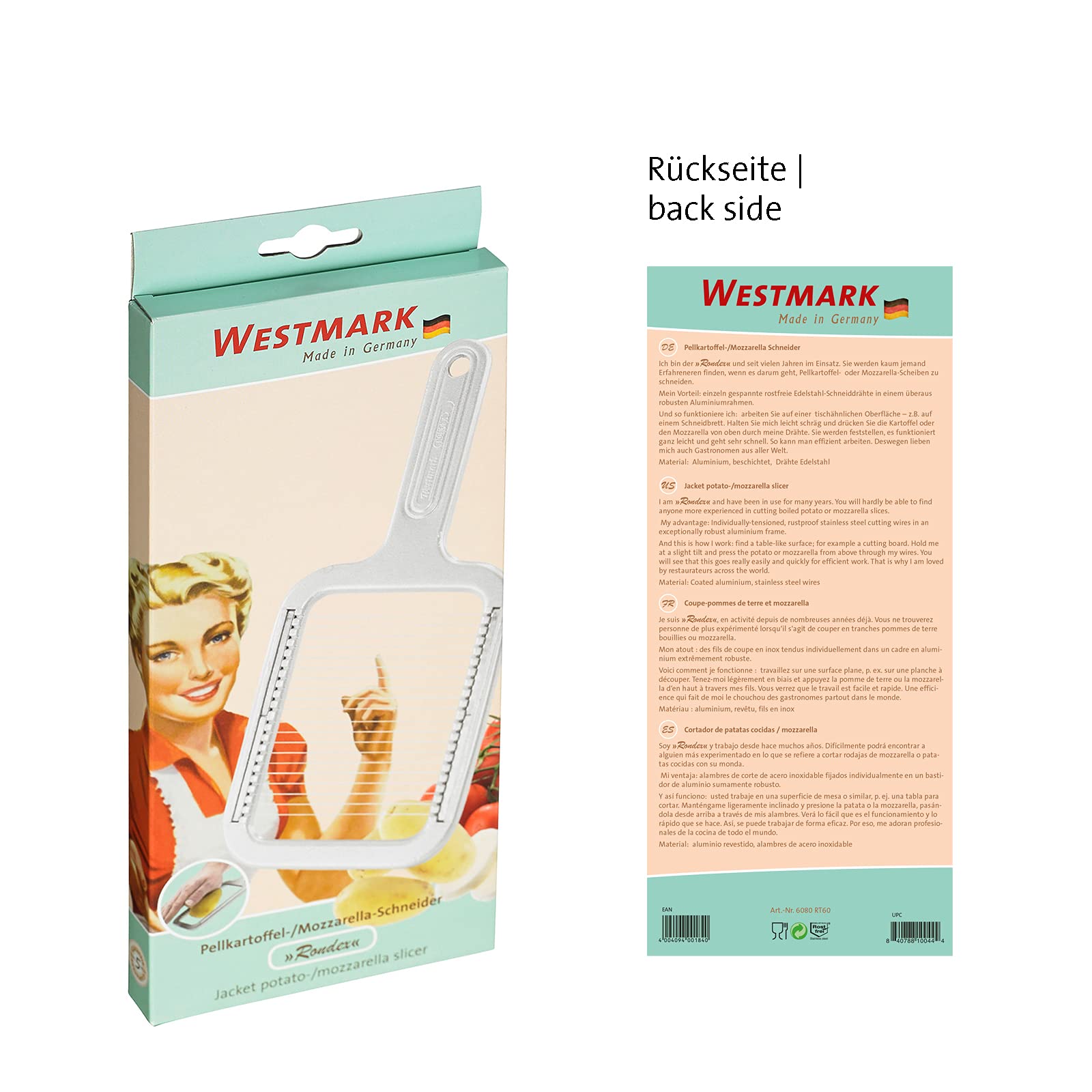 Westmark Potato And Mozzarella Cutters, Retro Packaging, Aluminium/Stainless Steel, 25.8 x 11.4 x 1.2cm, Rondex, Grey, 6080Rt60 - Image 3