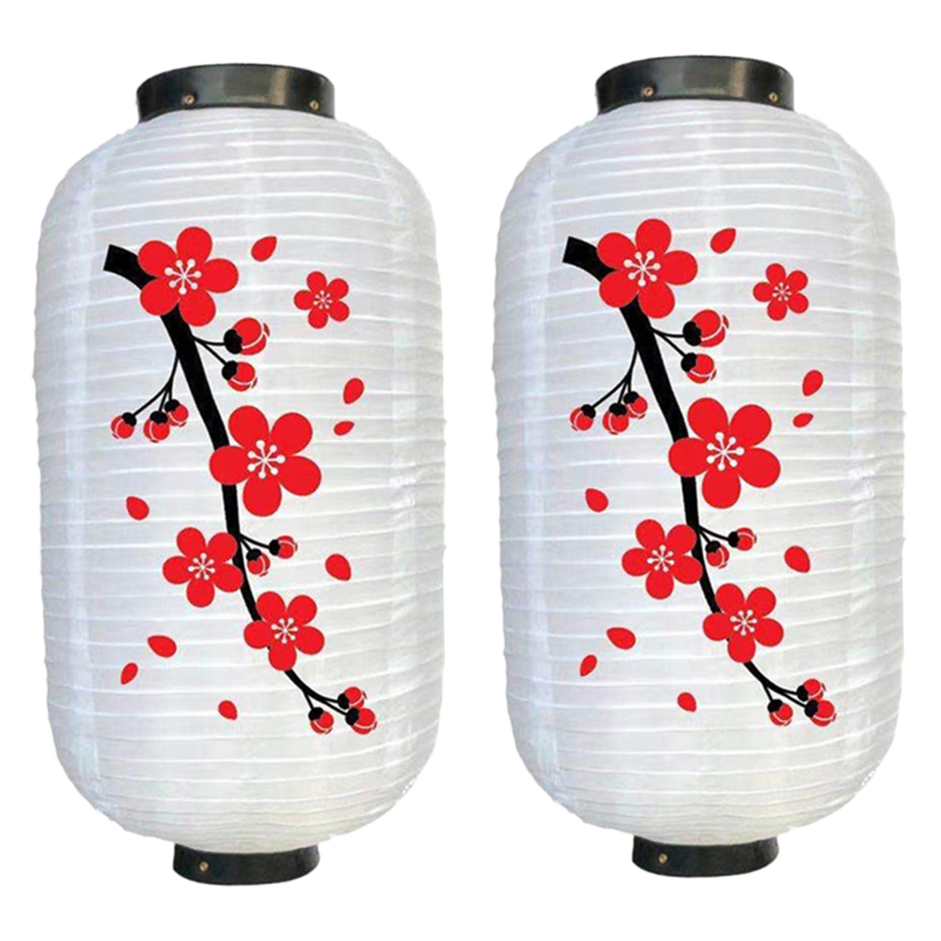Ferricult White Japanese Lantern, 2Pcs 45X35cm Waterproof Silk Cloth Plum Blossom Lanterns, Traditional Chinese Lantern For Home Yard Garden Festival Decorations(White)