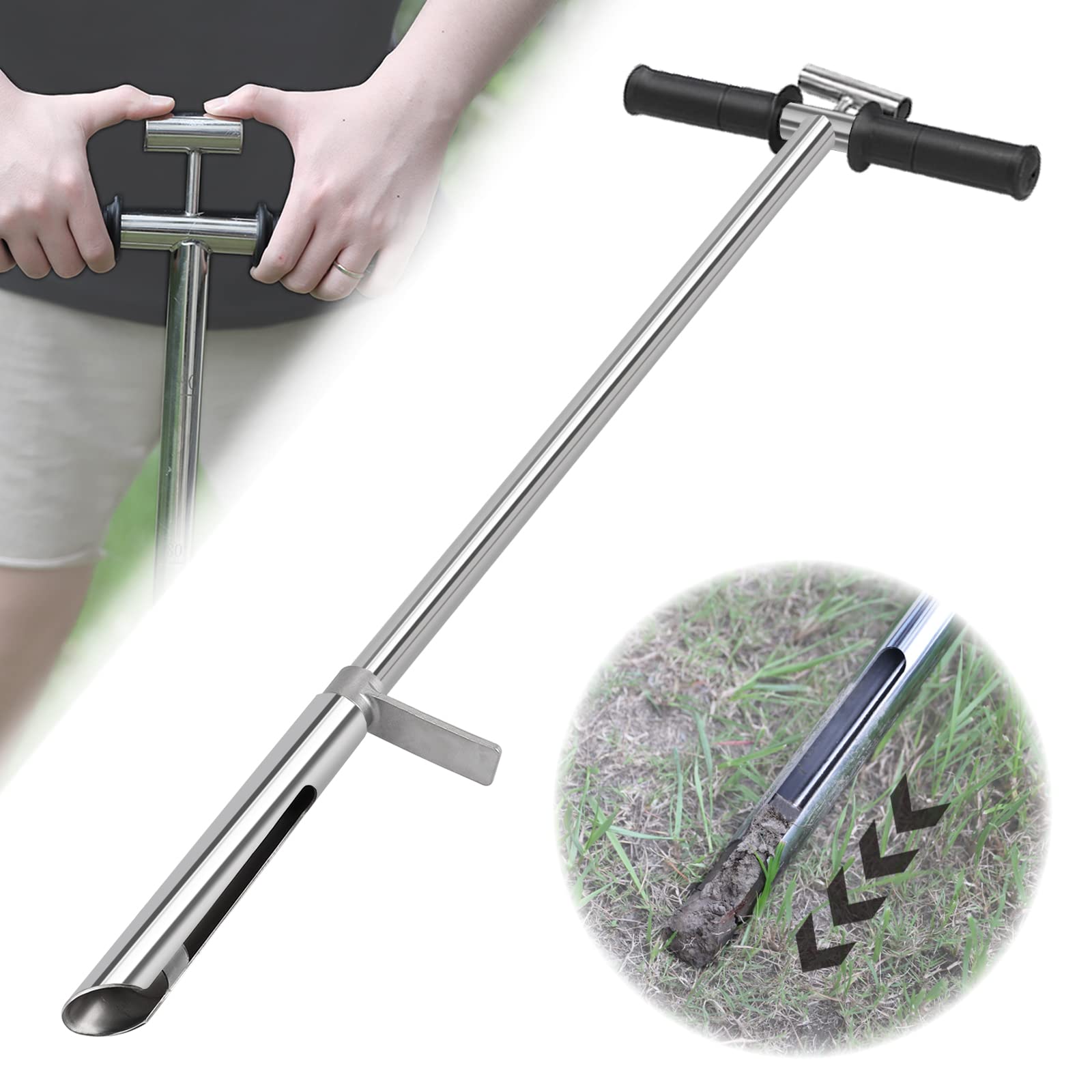 40 Inch Soil Sampler Probe, 304 Stainless Steel T-Style Soil Sampler Probe with Foot Pedal for Soil Sampling Farm/Agriculture/Plant Care/Garden (1 Meter)