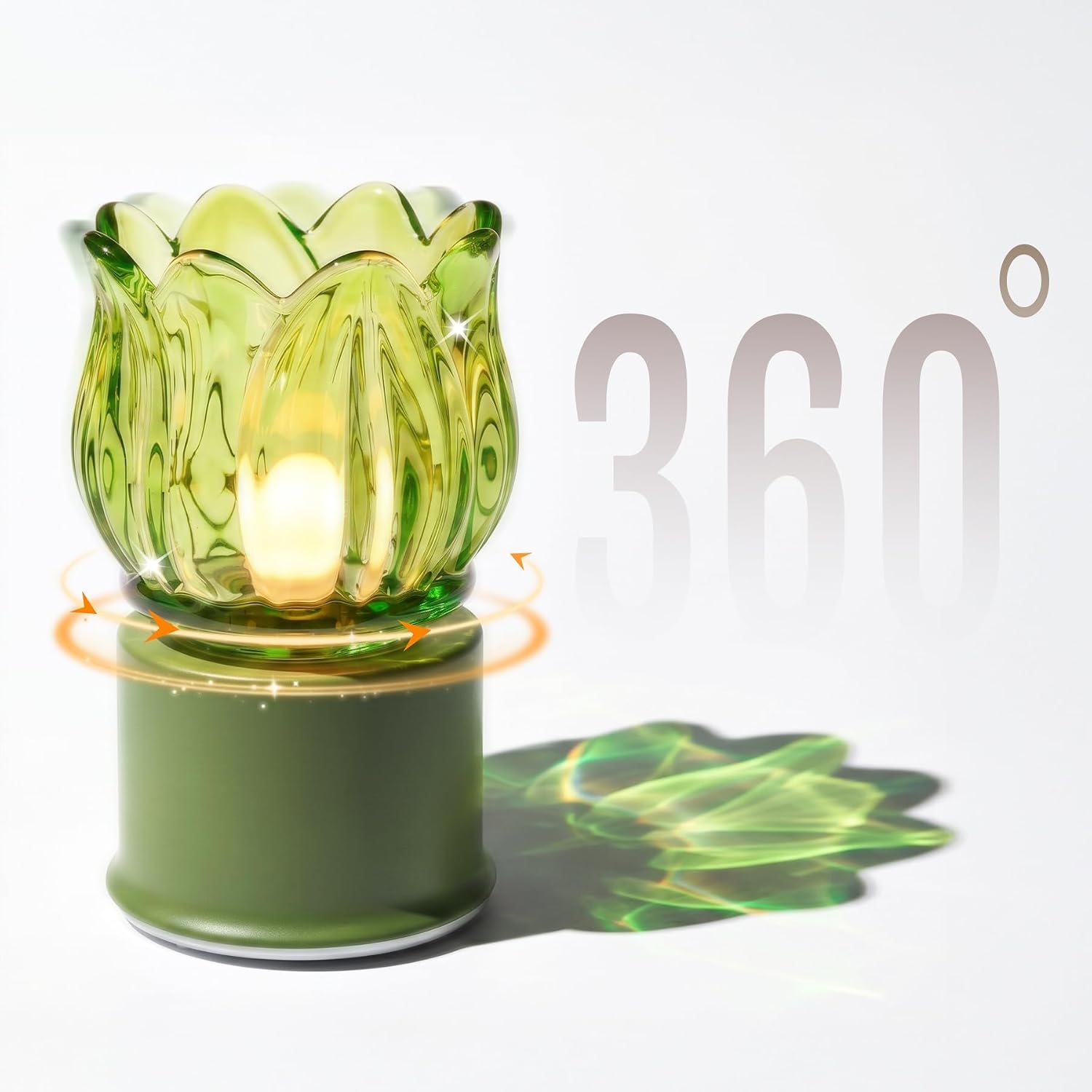 Tulip Night Light, Cordless Glass Flower Lamp, Rotating Mini Lamp for Bedroom Nightstand, Sage Green Home Decor Lamps for Tabletop/Desk/Entryway, Vintage Floral Gifts for Women Girls (Green)