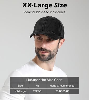 XXL Hats for Men Big Head, Large Baseball Cap for Women, Oversized Trucker Hat Low Crown Hat Washed Plain Denim Dad Hat
