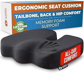 5 STARS UNITED Ergonomic Seat Cushion – Memory Foam Comfort for Tailbone, Hip & Coccyx Sitting Support – Office Chair, Car, Desk, Wheelchair & Gaming – Black