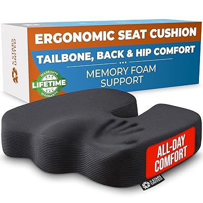 Seat Cushion for Office Chairs - Fits 18"x14" Seats, Tailbone, Coccyx Pain Relief - Butt, Pressure & Sciatica Relief - Gaming, Wheelchair, Car & Desk Pillow, Black