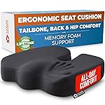 Seat Cushion for Office Chairs - Fits 18x14 Seats, Tailbone, Coccyx Pain Relief - Butt, Pressure & Sciatica Relief - Gaming, Wheelchair, Car & Desk Pillow, Black