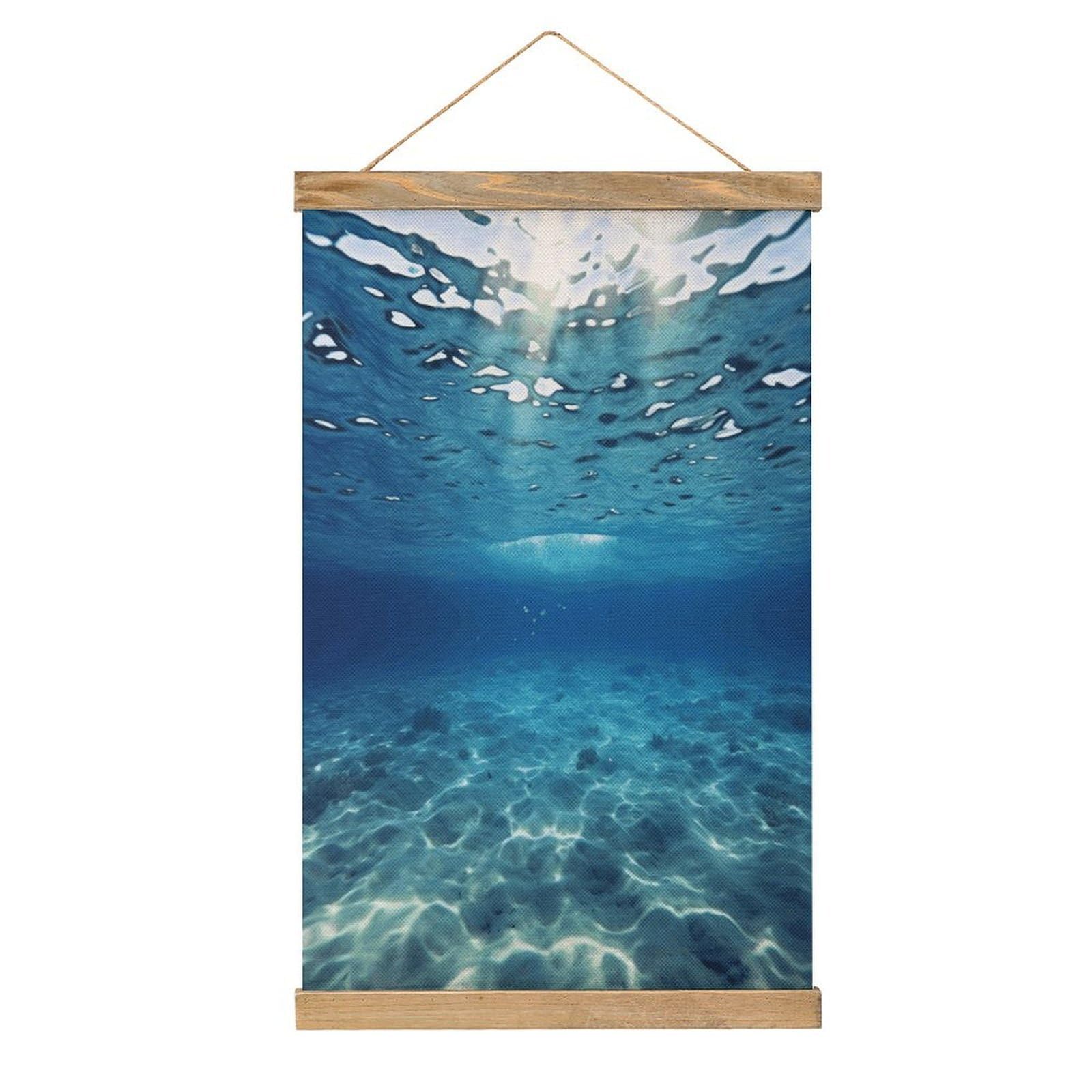 FekiLoot Blue Ocean Sea Linen Hanging Painting Vintage Poster Hanger Frame Wall Decor Art Painting Printed on Linen Without Fading Living Room Office Bedroom Playroom Apartment Decor