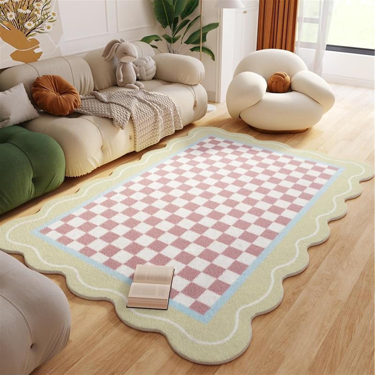 Imitation Cashmere Carpet, Fresh Flowers, Special-Shaped Girly Heart, wear-Resistant Bedroom Bedside Blanket, 39x62in