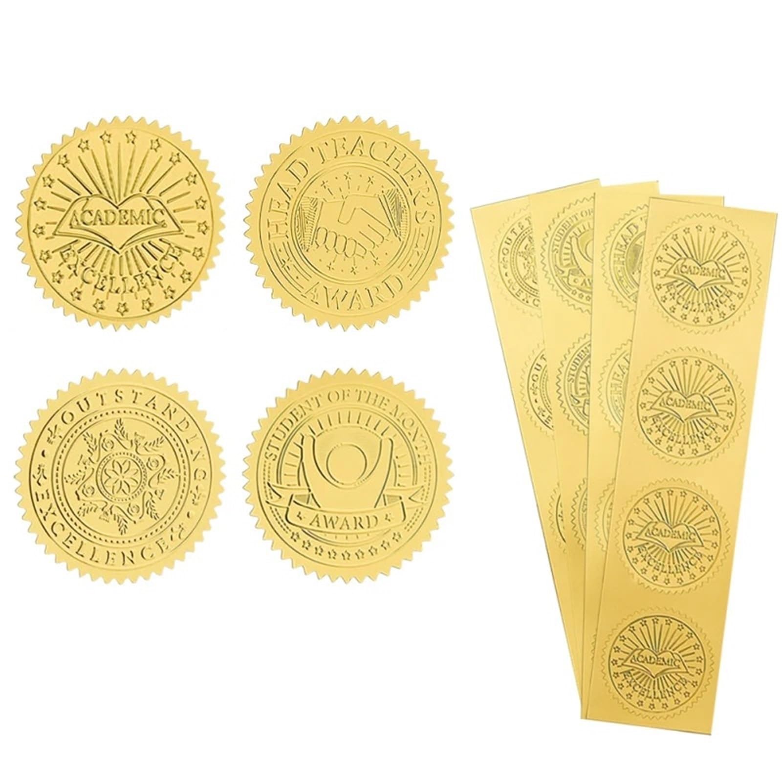 Adesivi per Goffratura 1 borsa 160 pezzi 4 stile buste dorate adesivi zampa ape farfalla libellula certificato sigilli in rilievo lamina 2" autoadesivi rotondi