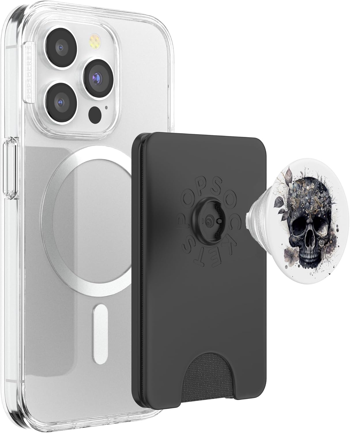 Floral Skull Graphic for Women Birthday Unique Black Skull PopSockets PopWallet for MagSafe