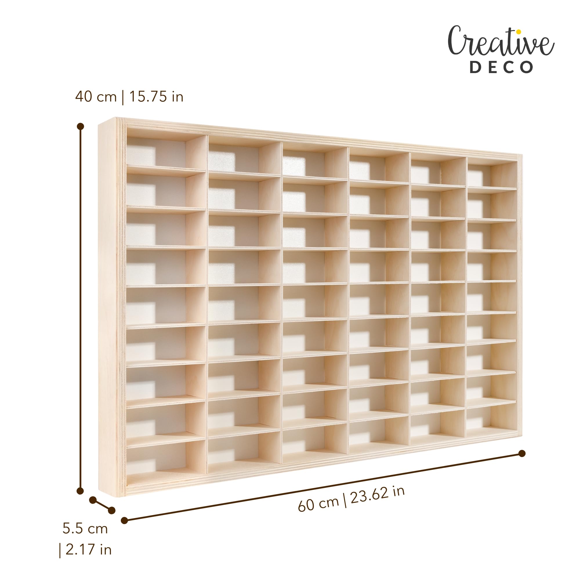Creative Deco Étagère de Collection en Bois pour Petites Voitures – 54 Compartiments Réglables | 60 x 40 x 5,5 cm | Contreplaqué Naturel | Étagère Murale Verticale pour Figurines