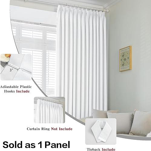 Miniatura 5 de Cortina plisada de lino sintético totalmente opaca con alzapaños, impermeable, con aislamiento térmico, para dormitorio, sala de estar (54 pulgadas