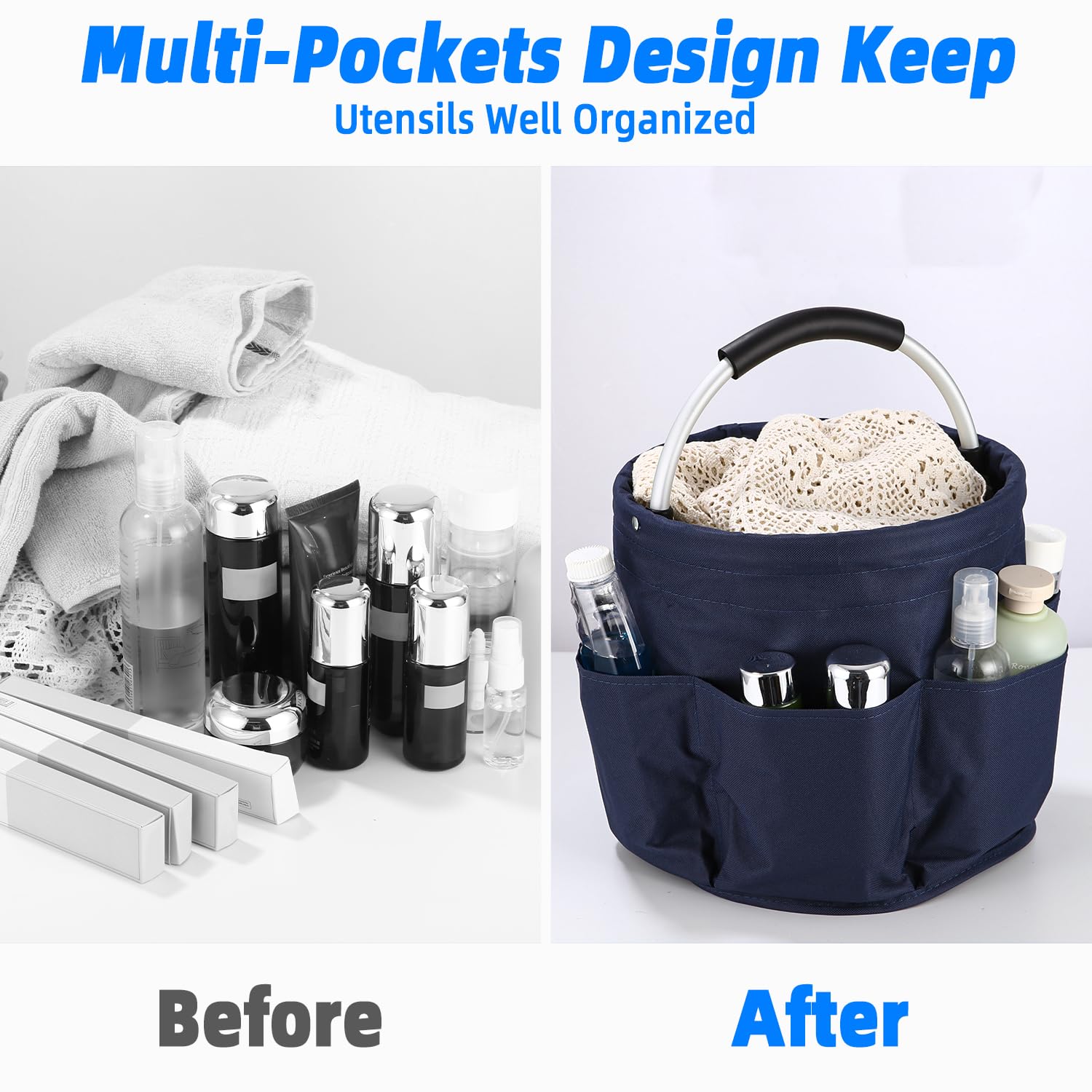 Organiseur de Nettoyage Multi-Poches Pliable 6 Compartiments Bleu