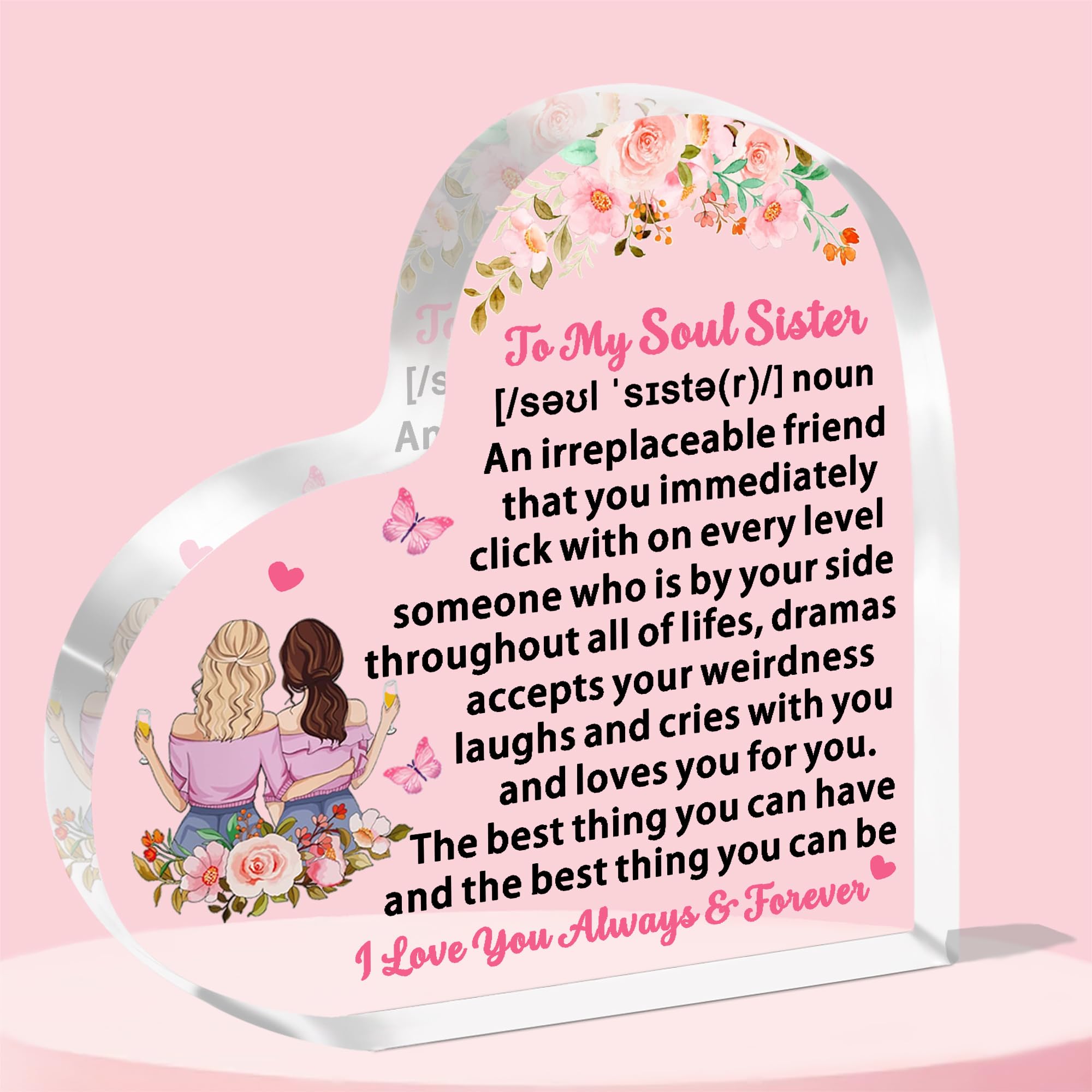 JETTOP To My Soul Sister Gifts -Gifts for Best Friend Women Friendship Bestie Birthday Christmas Heart Acrylic I Love You