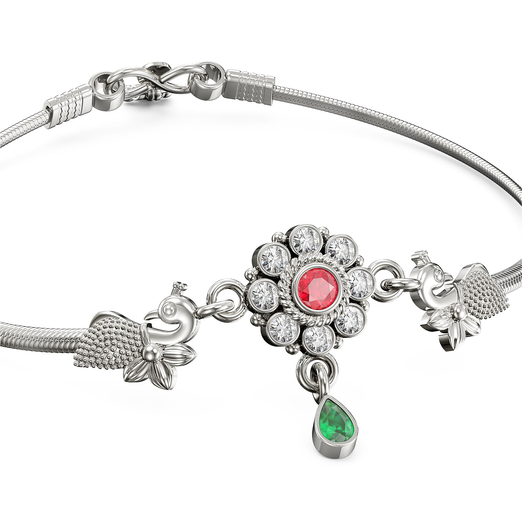 joyalukkas 925 Silver Purity | Peacock Blossom Silver Anklets For Women-picture-3