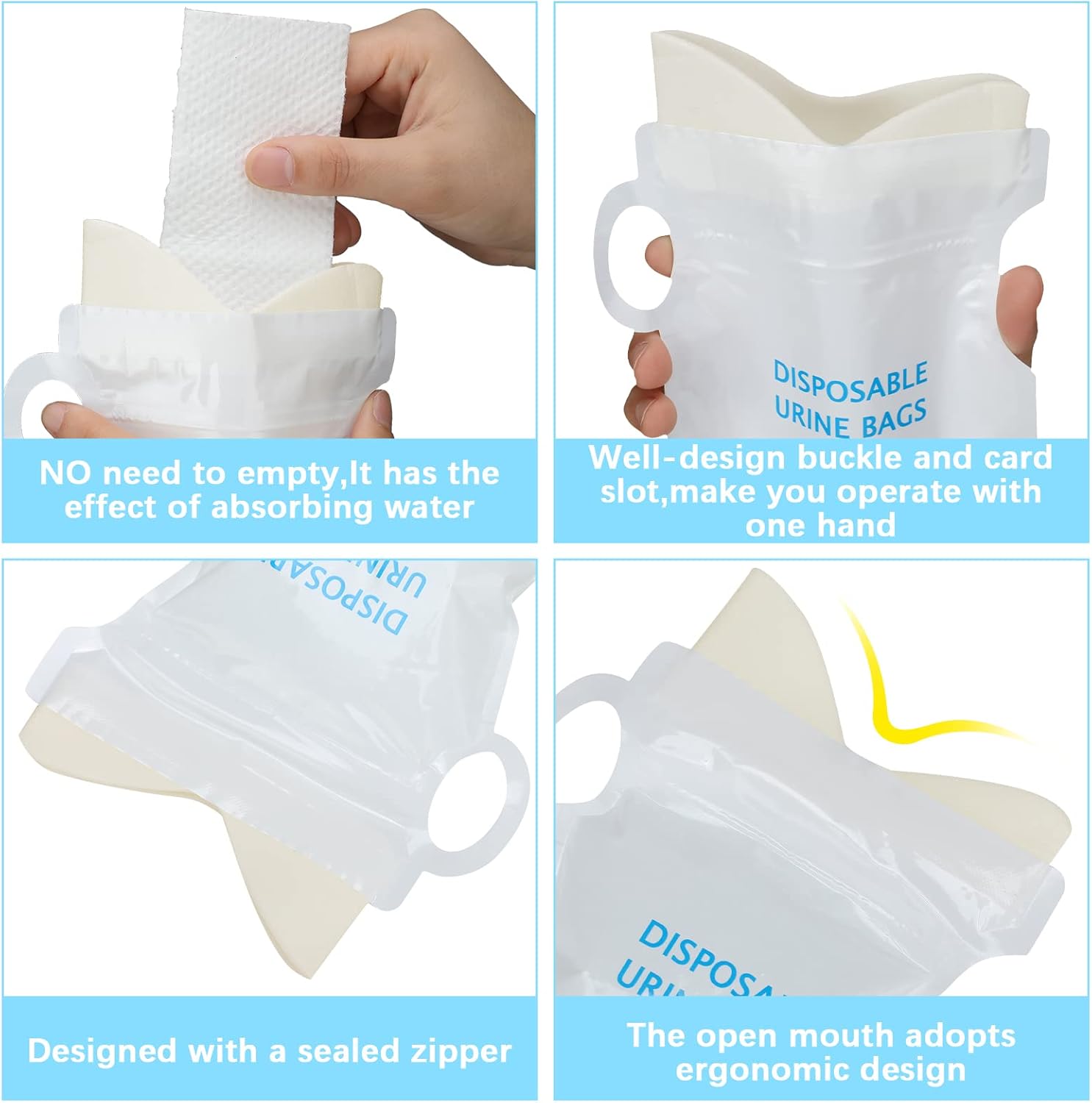 Sosation 48 Pack Disposable Urinal Bag 700 Ml, Portable Camping Pee Emergency Travel Unisex Urine Vomit Bag for Travel Traffic Jams, Hiking, Pregnant, Patient