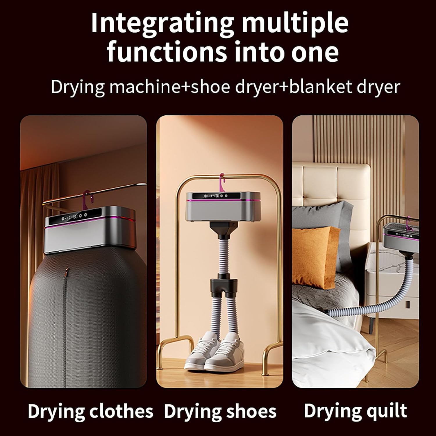 Portable Laundry Dryer, 3D Fast Heating Clothes Dryer with Remote Timer, Low Noise Energy Saving, Holds 12 Garments, Ideal for Apartment RV Travel Camping, Grey