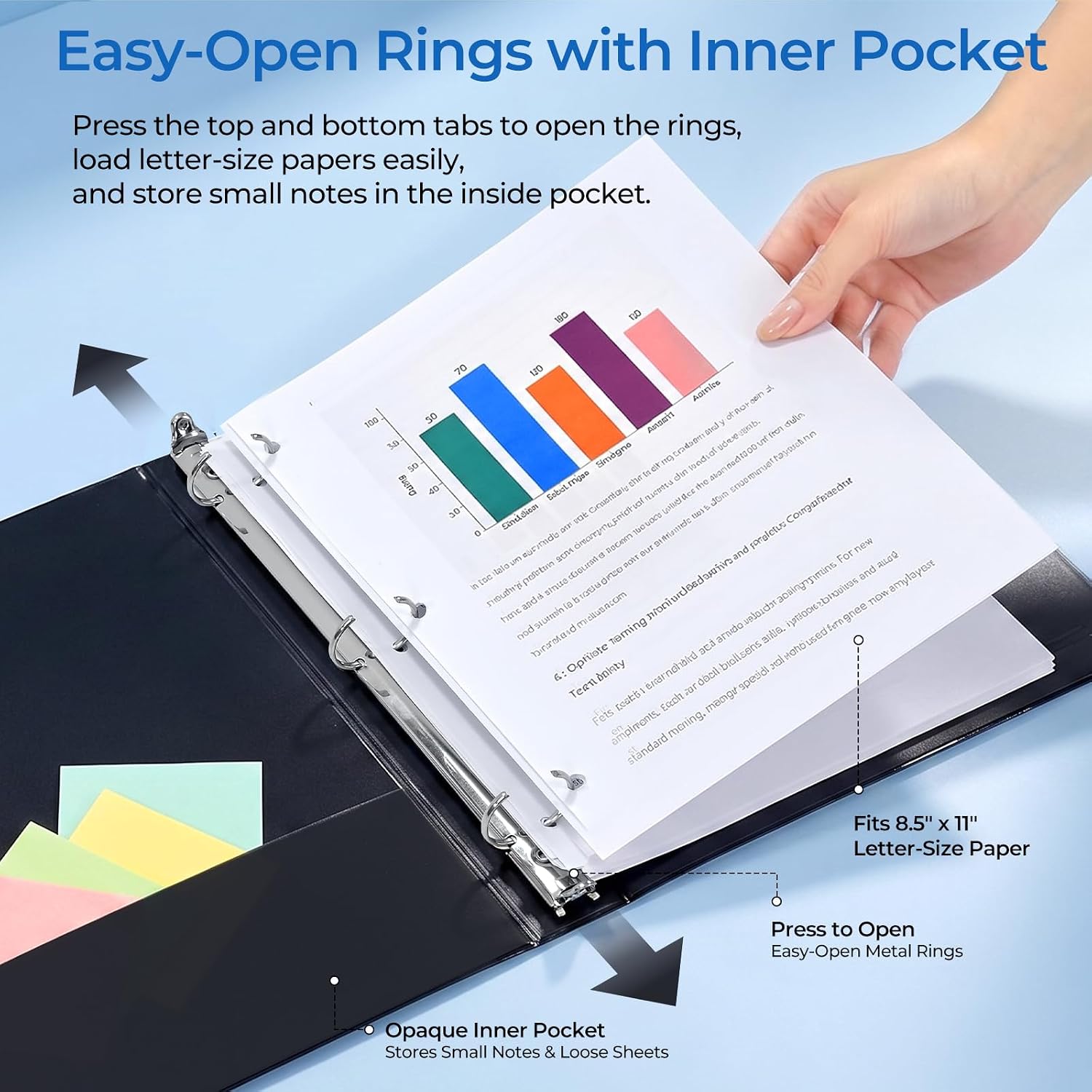 1 Inch 3 Ring Binders, 12 Pack, Black, 200 Sheet Capacity image 3