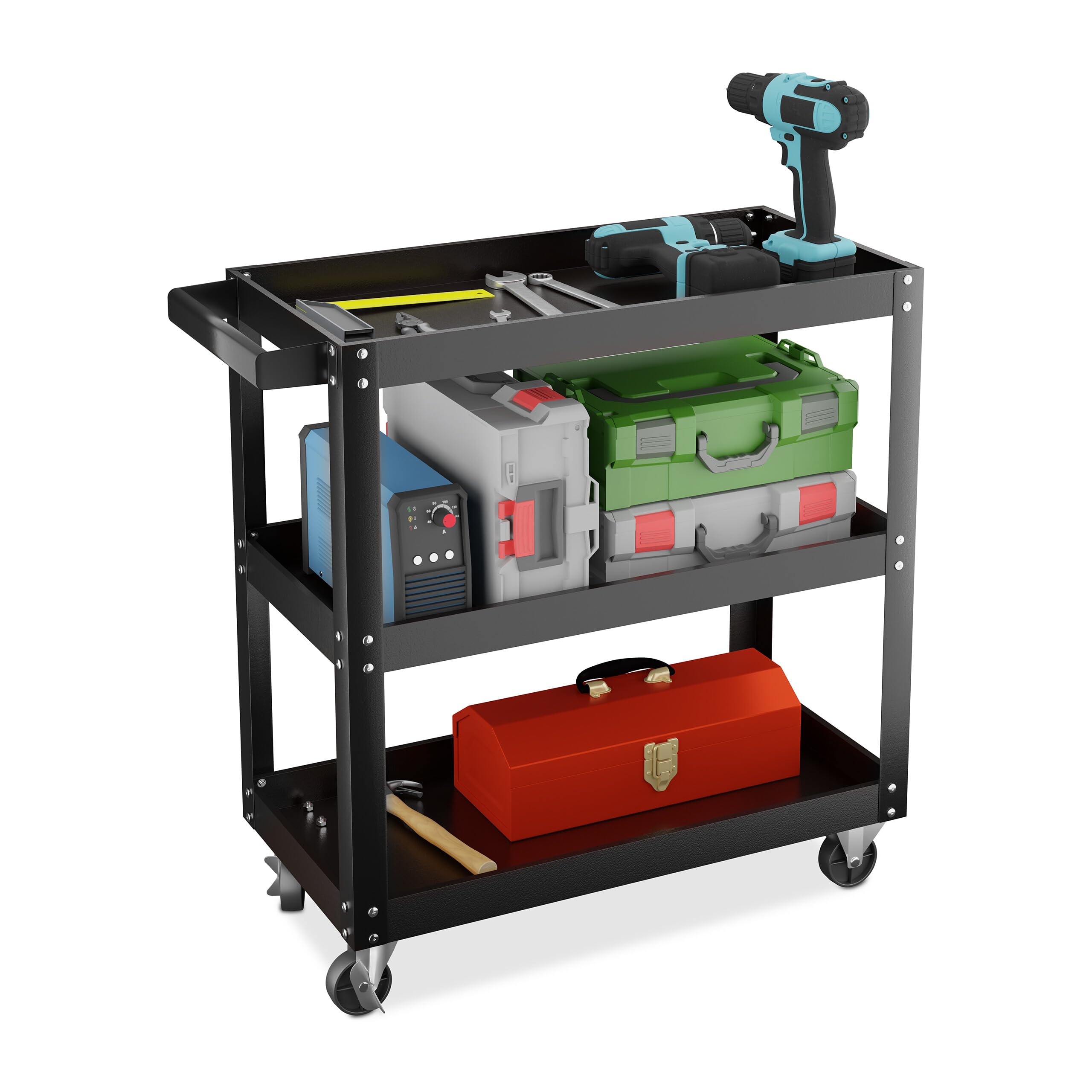 Relaxdays Tool Trolley, 3 Tiers, Workshop Cart, up to 100 kg, 76 x 78 x 35 cm, DIY Equipment, Garage & Mechanic, Black