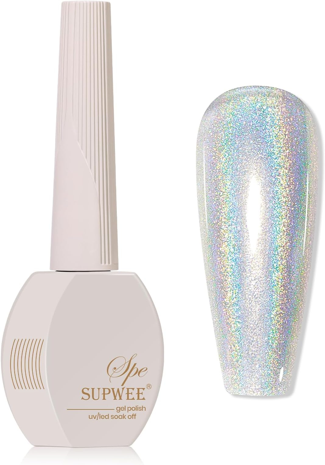 Holographic Nail Polish Gel -15ml Silver Glitter Gel Nail Polish Sparkle Mermaid Unicorn Effect High Glossy Shine UV Gel Nail DIY for Home Manicure
