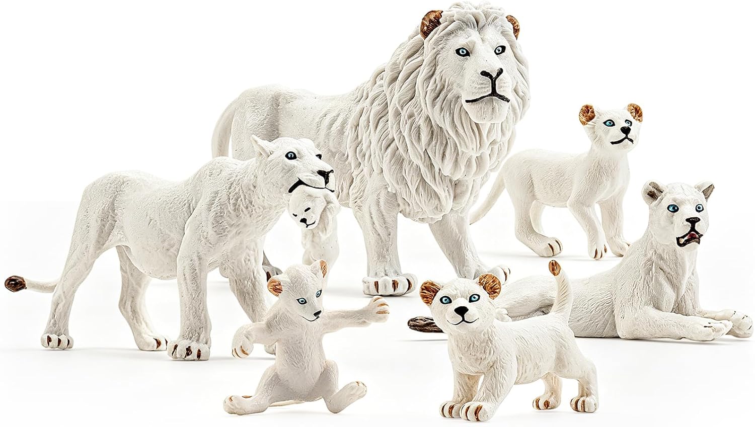 6PCS Solid White Lions Toys Figurines Pride, African Zoo Animals