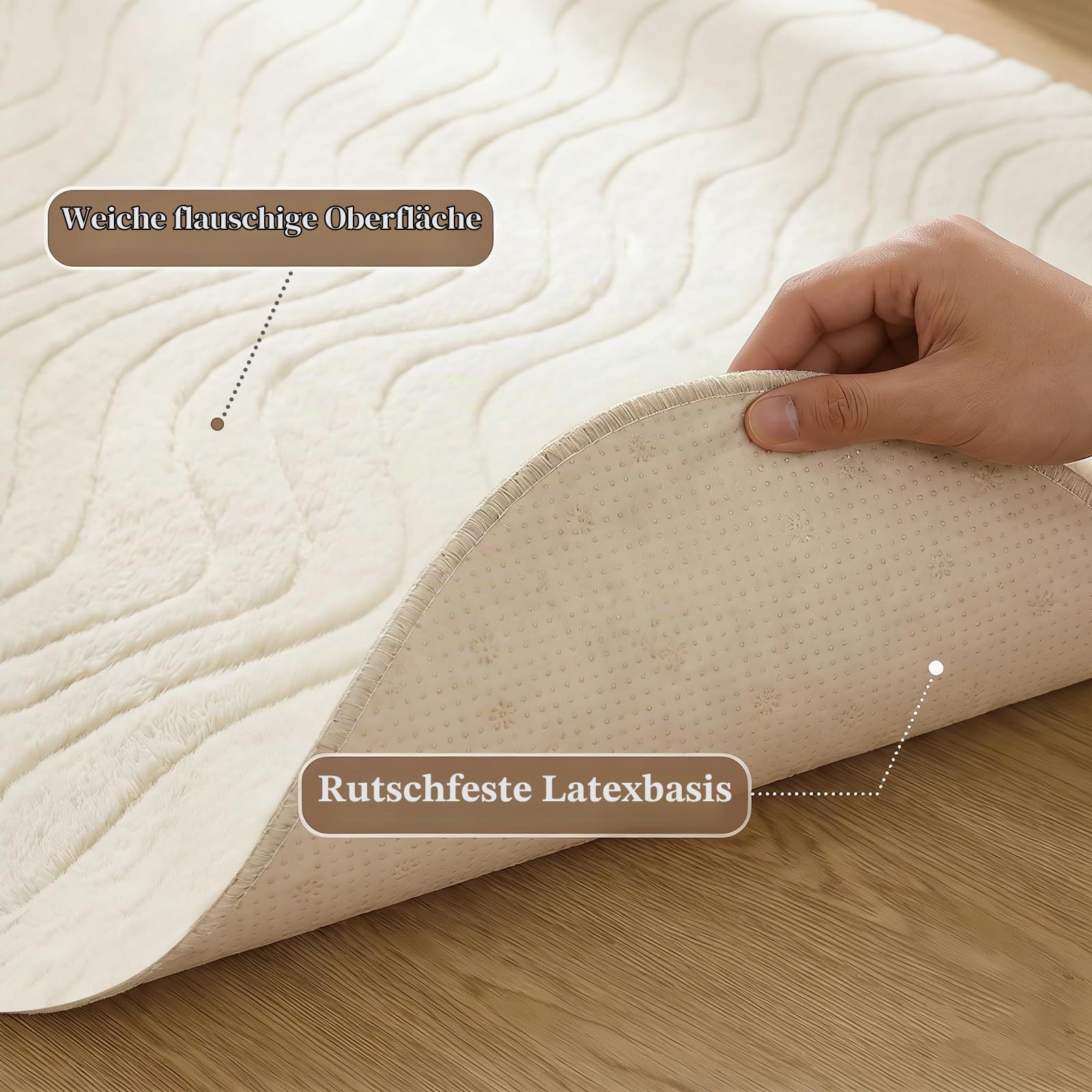 Teppich Wohnzimmer 120x180 cm Creme - Asymmetrisch 3D Wellenmuster - Kurzflor Waschbar & rutschfest - Moderner Teppiche für Schlafzimmer, Kinderzimmer