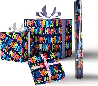 RINGSUN Birthday Wrapping Paper Roll, 43x300cm Happy Birthday Gift Wrapping Paper, Premium Birthday Gift Wrapping Paper Ro...