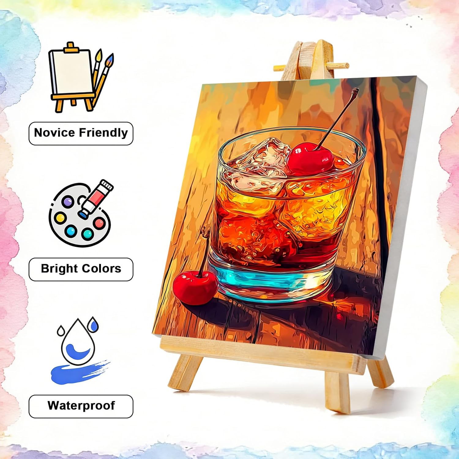 TBAIRO 4 Pack Framed Paint by Numbers Kit for Adults Beginner Cocktail DIY Painting Kits for Adults Cocktail Easy Adult Paint by Number Kits on Canvas for Wall Art Decor 8x12 Inch