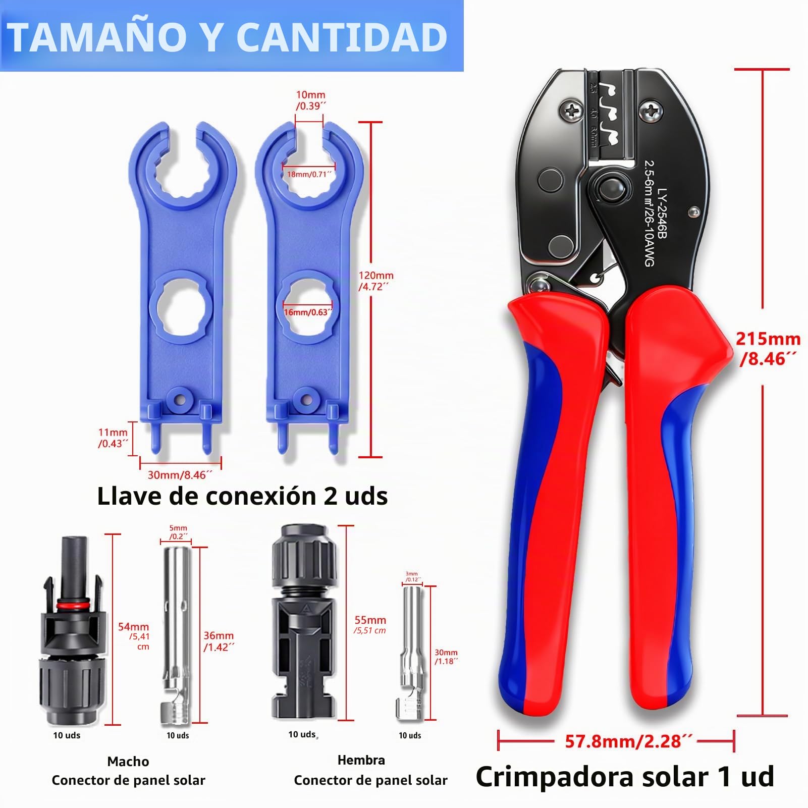 Set Crimpadora Solar para Cables PV 2,5/4/6 mm² con Conectores Fotovoltaicos