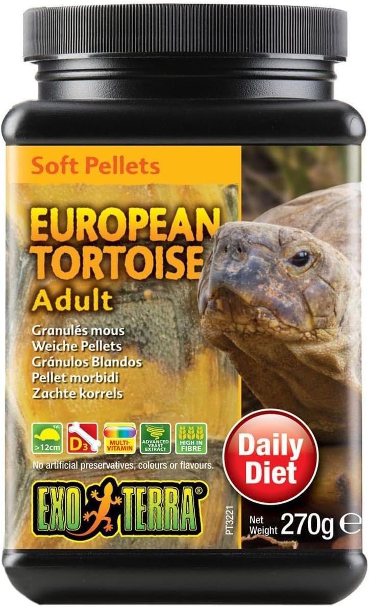 Exo Terra European Tortoise Food, Soft Pellets for Reptiles, Adult, 9.5 Oz., PT3221