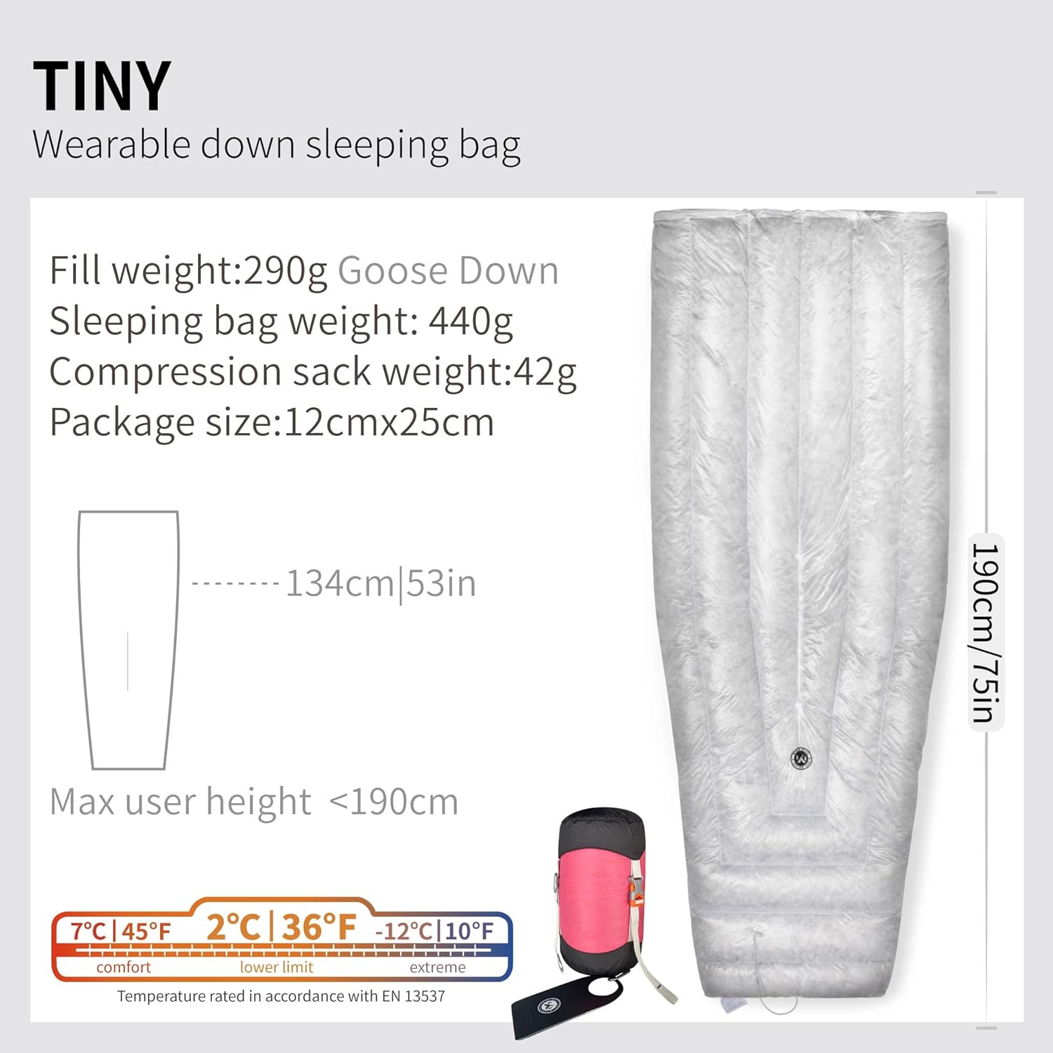 Wind Hard Tiny 10D 800FP Ultralight Wearable Goose Down Sleeping Bag for Backpacking & Camping