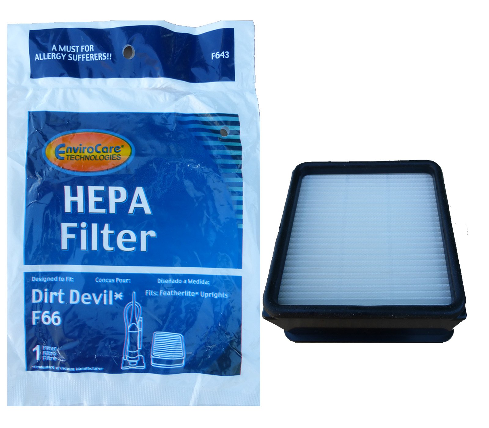 Envirocare Dirt Devil F643 vertical Vac HEPA y filtro de espuma tipo F-66, & F-59